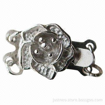 Solid 925 sterling silver 2-strand flower-shaped necklace clasps, size of 9mm